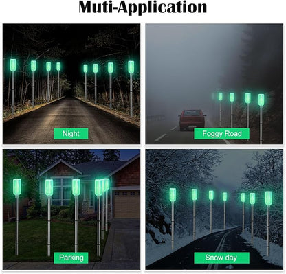 Macarrie 4 Pcs Solar Powered Driveway Markers Reflective Lights Driveway Reflectors on Poles for Snow Road Outdoor Yard Entrance (Green)