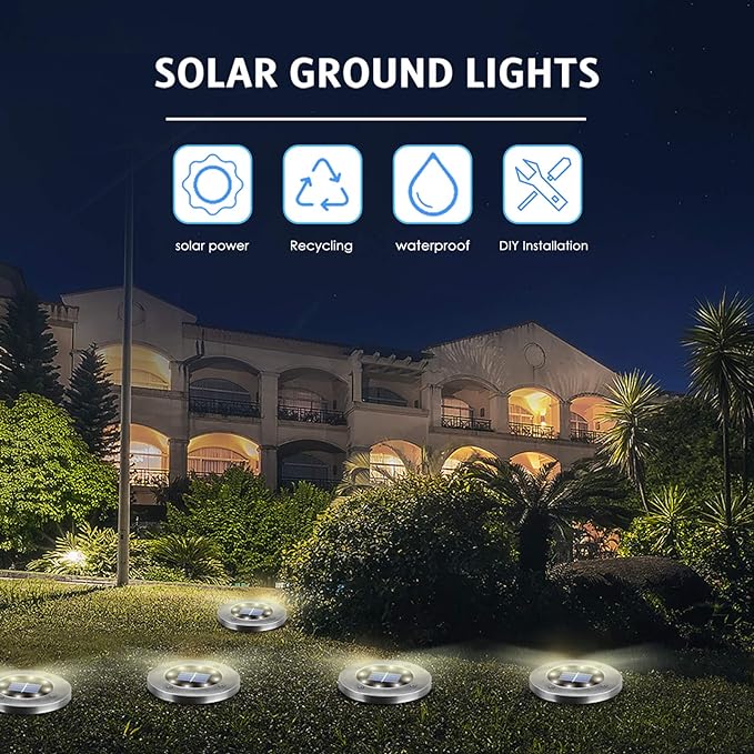 Solar Lights Outdoor Waterproof,12Pack Durable Solar Ground Lights for Landscape Lighting, Decorative Disk Lights for Outside Garden, Patio, Pathway and Yard (White Light)