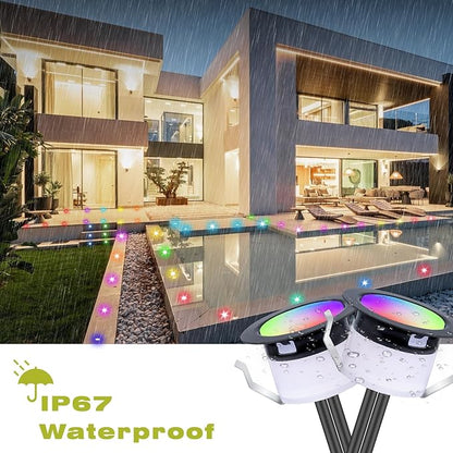 FVTLED LED Deck Lights Kit, Φ1.22 Low Voltage WiFi Pixel RGBW+IC Multi-Color Dynamic Deck Lighting with Remote Control, IP67 Waterproof Outdoor Step Lights DC12V for Garden,Steps,Stair(10 Pack, Black)
