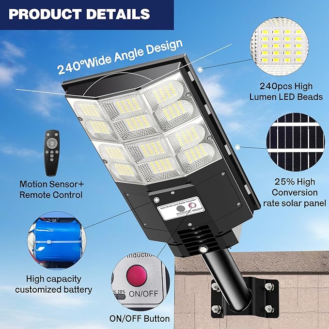 3500W Solar Flood Lights [25000LM Extreme Bright] with Radar Motion Sensor, IP66 Waterproof for Driveway, Farm, Warehouse - Solar Security Lights for Homeowner/Rancher/Contractor