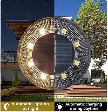 Solar Ground Lights Outdoor Waterproof IP68, 4 Pack 8 LED In Ground Solar Disc Landscape Lighting, Garden Lights Solar Powered for Outside Yard Pathway Patio Lawn Driveway Walkway(Warm)