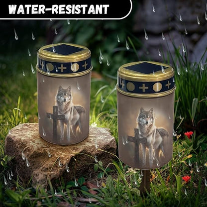 Wolf Solar Lights for Outside Cross Waterproof Cemetery Garden Path Park Yard Path Lights Outdoor Lighting