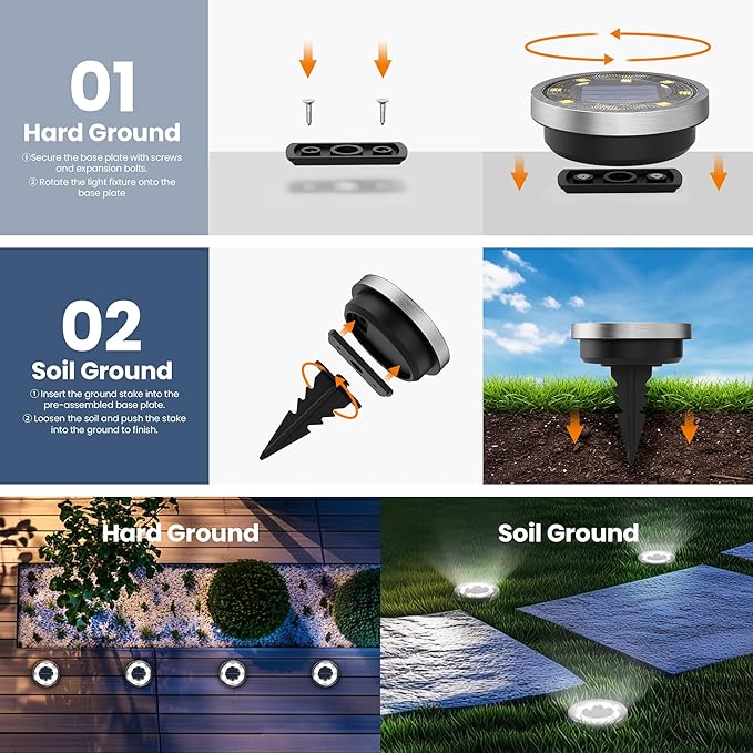 SOLPEX 10 Pack Solar Ground Lights Outdoor Waterproof, Solar Powered Pathway Lights, Landscape Lighting for Garden | Lumora