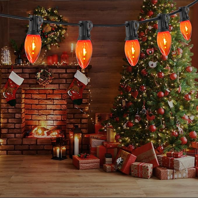C7 Orange Halloween Lights 10FT, LED Outdoor String Lights with Black Wire for Patio, Christmas Tree, Window, Door | Lumora