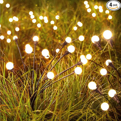 Brightown Solar Garden Lights - 4 Pack 48 LED Firefly Lights with 2 Lighting Mode, Sway by Wind, Waterproof Solar Light for Outdoor Outside Yard, Warm White