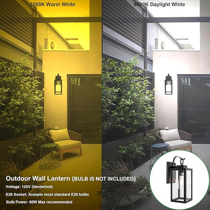 GRUENLICH Outdoor Wall Lantern, Wall Sconce for Porch Lighting Fixture, E26 Base Max 60W, Metal Housing Plus Glass, Matte Black Finish, Bulb Not Included, 1-Pack