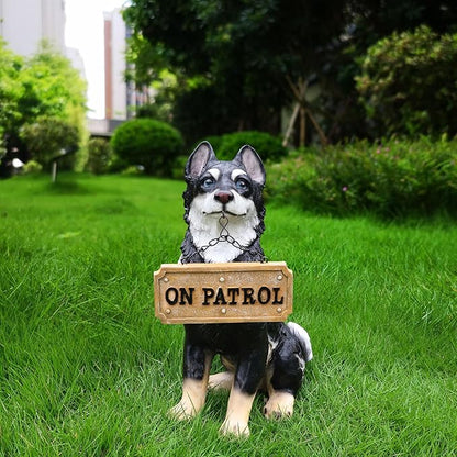 Outdoor Husky Dog Statue with Interchangeable Welcome Sign and Detachable Solar Lantern –LED Light Garden Dog Sculpture Décor, Cute Puppy Design for Yard, Porch, Gift