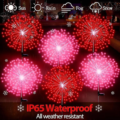 4 Pack Valentines Day Solar Firework Lights 180 LED 8 Lighting Modes Waterproof Solar Lamps Decorative Garden Stake Lights for Valentines Wedding Party Pathway Patio Decor