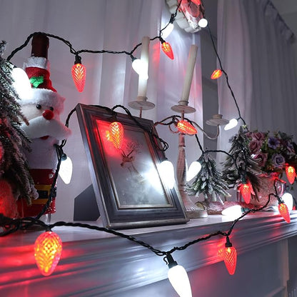 Brizled 100 LED C9 Red & White Christmas Lights, 66FT Faceted Christmas Lights, Connectable Outdoor Indoor Strawberry Light String, 120V UL Certified for Valentine's Day Party Xmas Tree House Garden