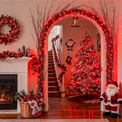 JMEXSUSS 33ft 100 LED Red Valentine Lights, Connectable 8 Modes Valentine Room Light Indoor Plug-in, Clear Wire Red Christmas String Light Outdoor Waterproof for Xmas Bedroom, Party
