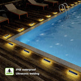 Solar Step Lights Outdoor Waterproof LED, 4 Pack Warm White Flat Solar Powered Deck Lights for Outside, Stick on | Lumora