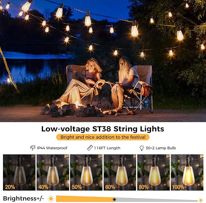 Woolmug Outdoor String Lights Total 232FT Patio Lights with Remote 100+4 Extra Shatterproof ST38 LED Vintage Edison Bulbs, Outside Lights Waterproof for Porch Deck Garden Backyard Balcony【Dimmable】