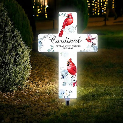 Yousoontic Cardinal Grave Solar Cross Lights Outdoor Memorial Garden Stake Cross Lights for Cemetery Grave Cardinal Garden Decor Solar Stake for Patio Memorial Decoration(Classic Style)