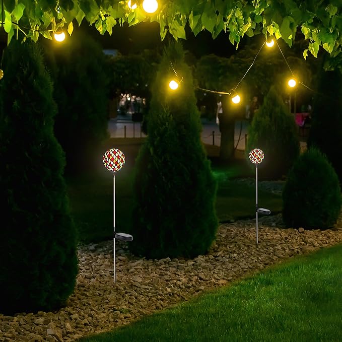 Northlight Mosaic Stained Glass Solar LED Pathway Markers 30" - Multicolor - Set of 2