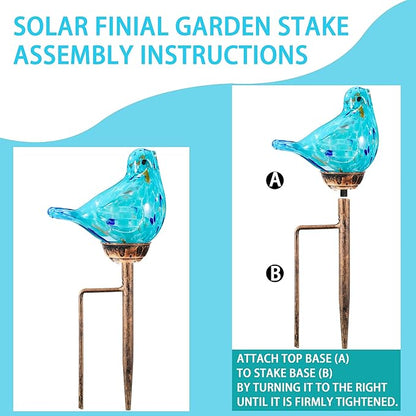 Solar Bird Garden Stake Lights - Hand Blown Glass Decorative Garden Pathway Lights Outdoor Waterproof Bird Glass Stakes (Light Blue)