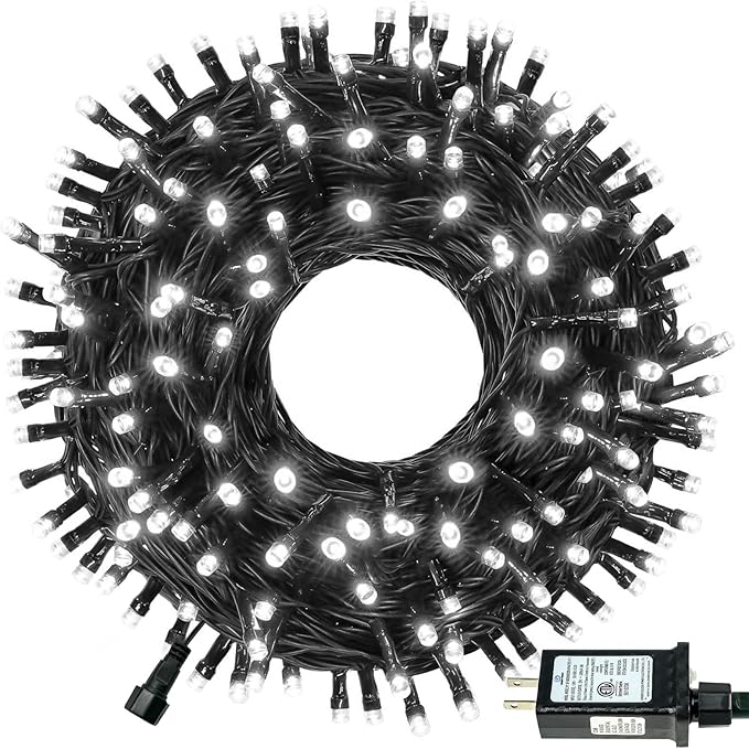 Connectable 100LED 42Ft 13Modes Christmas String Lights Indoor Outdoor | Extendable Green Wire Cool White Christmas Tree Lights with Timer | Twinkle Fairy Light Plug in for Xmas Tree(Cool White)