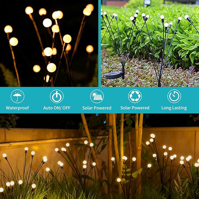 ALENEY 2 Pack Solar Garden Swaying Lights, Wind-Activated Outdoor Lights, Outdoor Pathway Decoration, Warm White