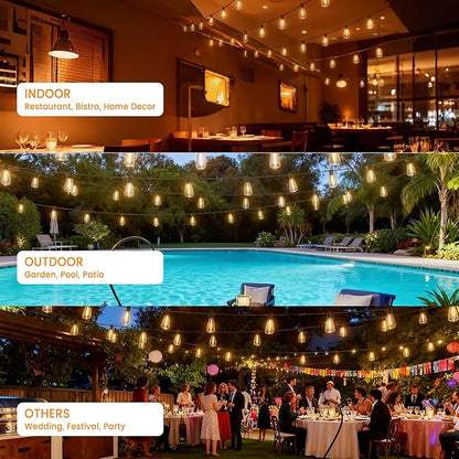 LED Outdoor String Lights 100ft ST38 Waterproof Patio Lights with 50 Vintage Shatterproof Bulbs(3 Spare), Dimmable Outside Hanging Edison String Lights for Backyard Porch Balcony Decor, Warm White