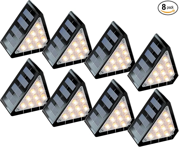 LED Solar Step Lights Outdoor, IP67 Waterproof, Auto On/Off, Solar Decoration Lights Perfect Fit for Stair Corners - Decor & Safety Lighting for Deck, Yard, Patio, Porch (8 Pack)