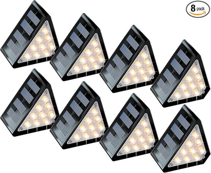 LED Solar Step Lights Outdoor, IP67 Waterproof, Auto On/Off, Solar Decoration Lights Perfect Fit for Stair Corners - Decor & Safety Lighting for Deck, Yard, Patio, Porch (8 Pack)