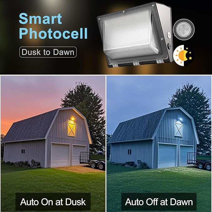 Lightdot 6Pack 100W LED Wall Pack Lights, 100-277v Dusk to Dawn with Photocell, 15000Lm 5000K Daylight IP65 Waterproof Wall Mount Outdoor Security Lighting Fixture, Energy Saving(Height:6-15ft)