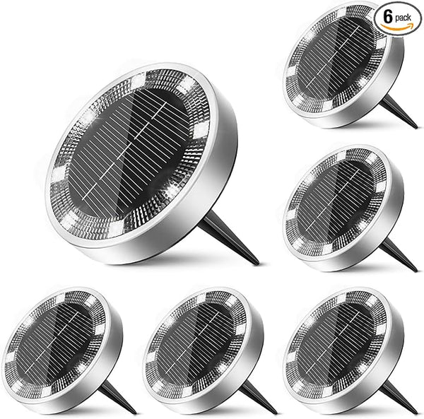 6 Pack Solar Ground Lights Outdoor, 8 LED Mini Flat Solar Disc Lights, IP65 Waterproof Pathway Lights Solar | Lumora