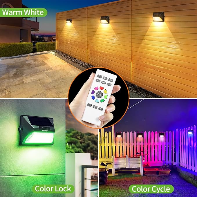 intelamp Solar Fence Lights Outdoor, 6 Packs 9 Colors & RGB Color Changing Deck Lights Waterproof, Solar Powered | Lumora