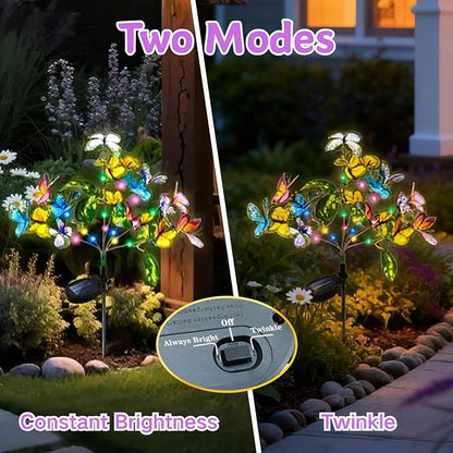 Anothera 4Pcs Solar Butterfly Lights Features Flashing or Steady-on Modes, Waterproof Sunflower Garden Lights for Outdoor Patio, Lawn, Yard, Valentine's Day Gifts for Wife and Girlfriend
