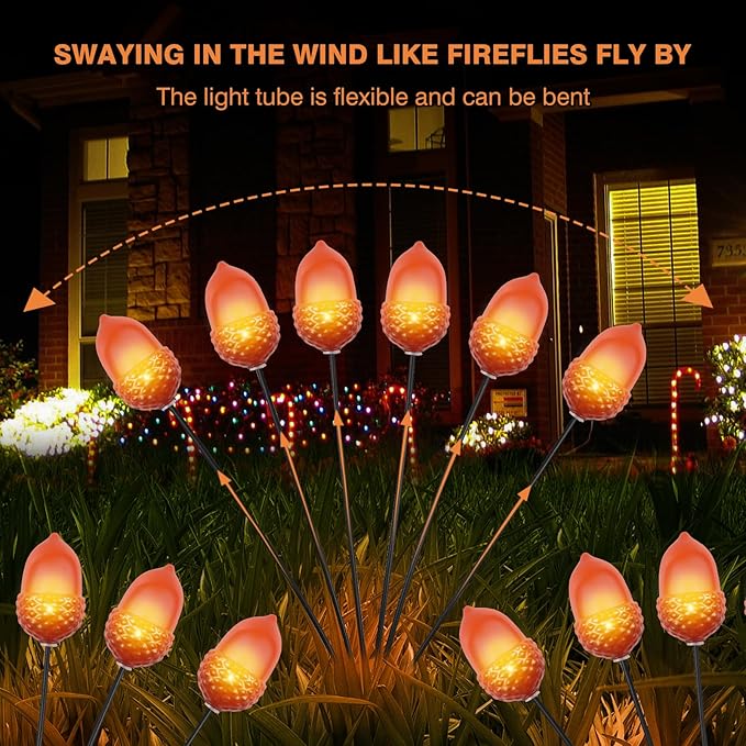 Thanksgiving Decorations Outdoor Solar Garden Lights,12LED Artificial Big 3D Acorn Thanksgiving Light, Fall Decor Solar Path Lights for Home Autumn Harvest Fall Party Decor,2PACKS Orange