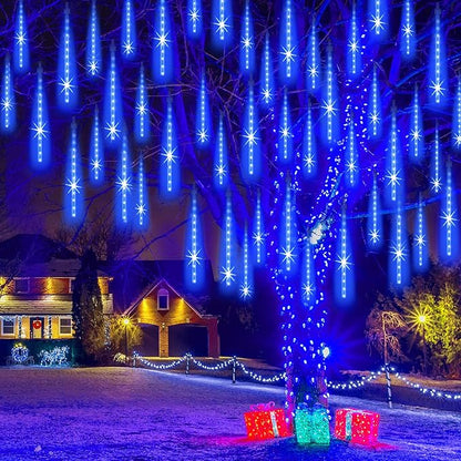 Christmas Lights Outdoor, 20 Inch 20 Tubes 1080 LED Blue Meteor Shower Lights, Cascading Snow Falling Icicle for Xmas Tree Yard Halloween Wedding Party Decor