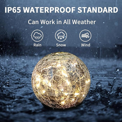 Solar Garden Lights, Cracked Glass Solar Globe Lights, Waterproof Warm White LED Ball for Yard Pathway Patio Lawn Halloween Christmas Outside Decor (Warm Colors, 2 Pack 5.91")
