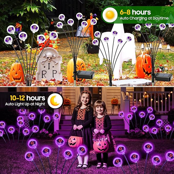 Halloween Decorations Outdoor Solar Eyeball Lights Purple: 6 Pack 36 Led Scary Halloween Lights Decoration, Waterproof Solar Yard Light Swaying Outside Decor for Pathway, Law, Party Gifts