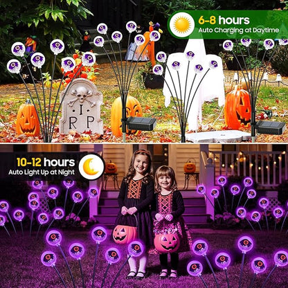 Halloween Decorations Outdoor Solar Eyeball Lights Purple: 6 Pack 36 Led Scary Halloween Lights Decoration, Waterproof Solar Yard Light Swaying Outside Decor for Pathway, Law, Party Gifts