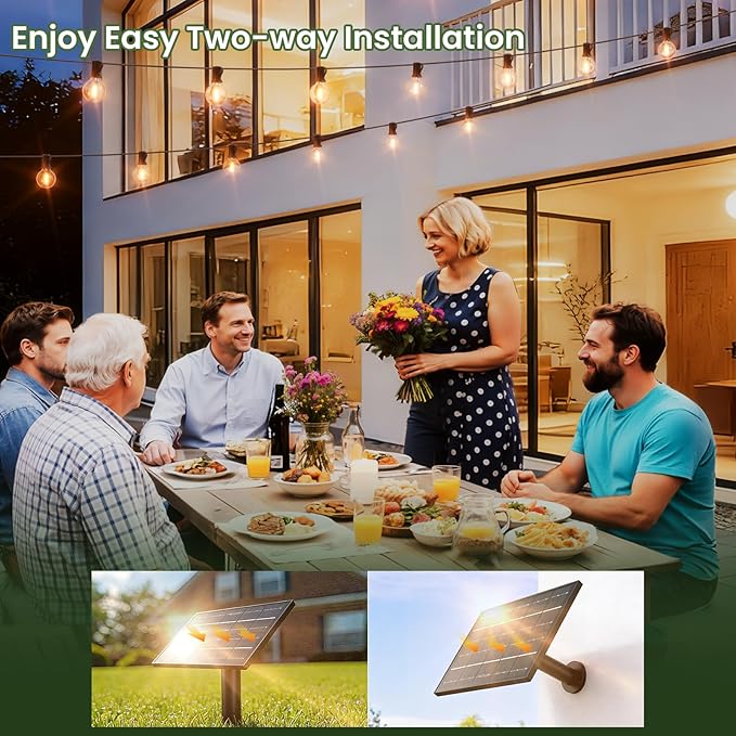 Svater Solar Outdoor String Lights 50 FT, G40 Patio Lights Shatterproof Dimmable Vintage Edison Bulbs, Solar | Lumora