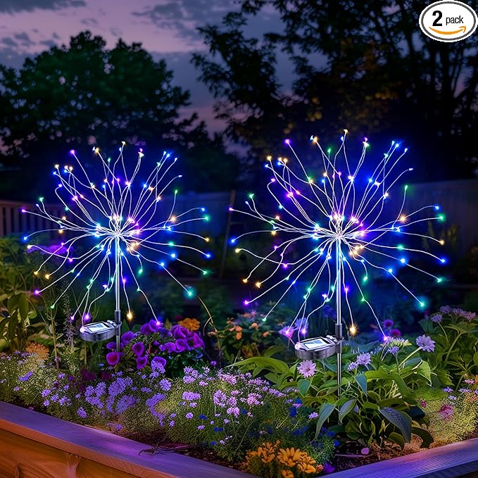 Solar Garden Lights Outdoor Decor: Fireworks Light Waterproof for Yard Decorations Outside - LED Fairy Sparklers Firework Lighting for Patio Decorative - Easter Birthday Home Gifts for Grandma Mom
