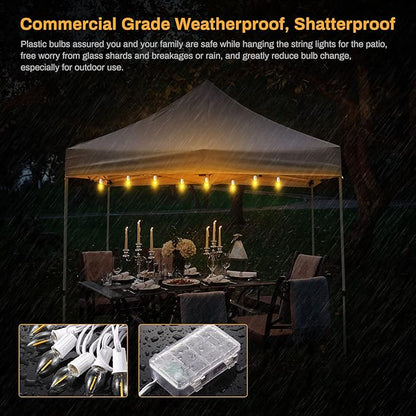 LED Canopy and Umbrellas Lights, 23 Ft LED Outdoor String Lights with Shatterproof Plastic 8LED C7 E-12 Light Bulbs, Waterproof, C Battery Powered, Super Bright to Display at Night Outdoors