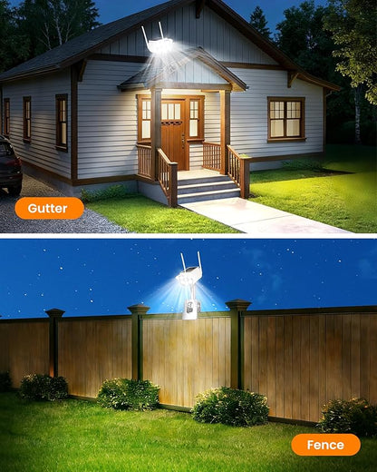 Clip On Solar Fake Security Cameras with Light, Motion Sensor Outdoor Lights, IP66 Waterproof Dummy Surveillance Camera for Gutter Fence Garages Warehouses (Clamp 1)