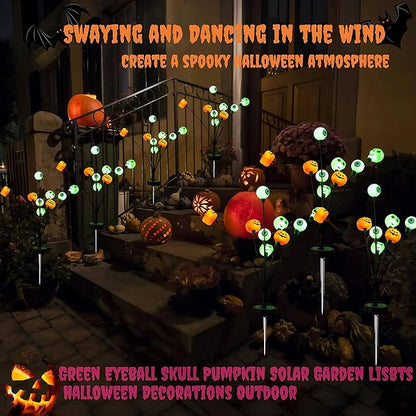 Halloween Decorations Outdoor Solar Scary Eyeball Lights,18LED Green Eyeball Swaying Firefly Lights,Waterproof Solar Halloween Path Lights for Yard Garden Lawn Party Decor(2pack)