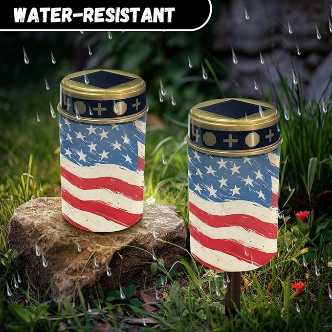 Solar Powered Garden Stake Lights American Flag Print Solar Lights Cemetery Decorations for Grave