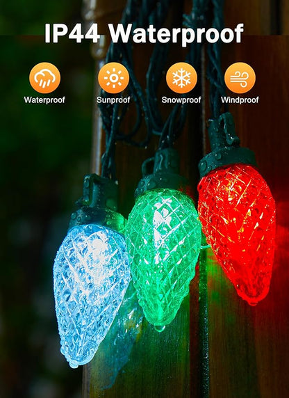 C9 Christmas Lights Outdoor Waterproof, 114 Feet 150 LED C9 String Lights with Timer & 8 Light Mode, Connectable Christmas Tree Lights for Indoor Outside Roofline Patio Decor, Red, Green & Pure White