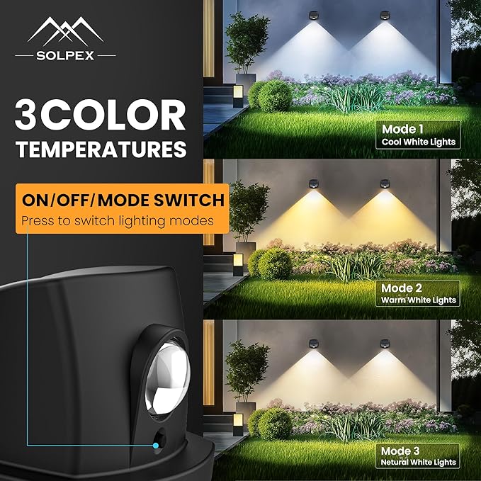 SOLPEX Solar Lights Outdoor Waterproof IP65, Solar Stair Lights Outdoor for Fence, Deck, Step, Dual Color LED 3 | Lumora