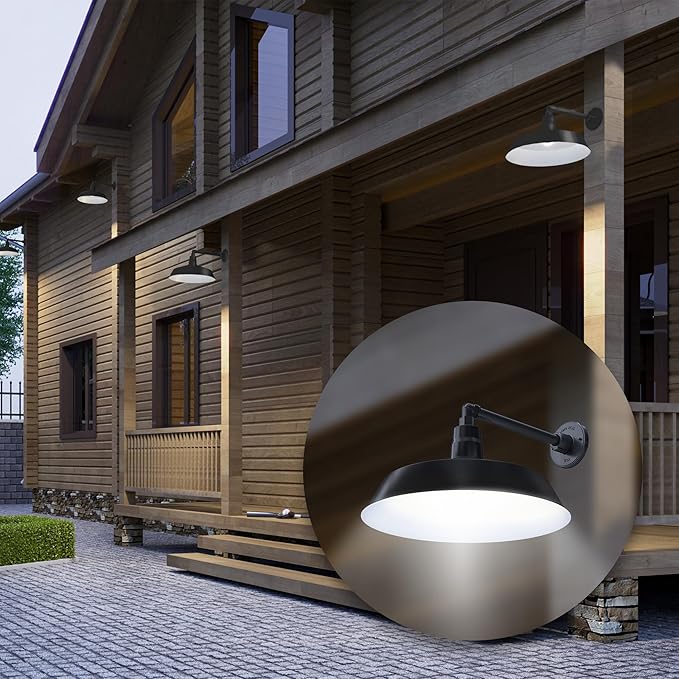 17in. Satin Black Outdoor Gooseneck Barn Light Fixture With 13in. Long Extension Arm - Wall Sconce Farmhouse | Lumora