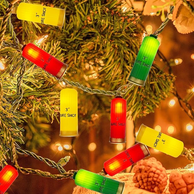 Multicolor Shotgun Shell String Lights Plug in, 8.5Ft Outdoor Christmas Decorations Lights with 10 LED 3D Bullets Lights, Hanging Novelty Bullets Shell Light for Outdoor Patio Garden Backyard Party