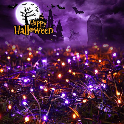 Joomer 2 Pack Orange Purple Halloween Solar String Lights, Total 144 FT 400 LED 8 Modes Waterproof Solar String Lights Outdoor for Halloween Decorations