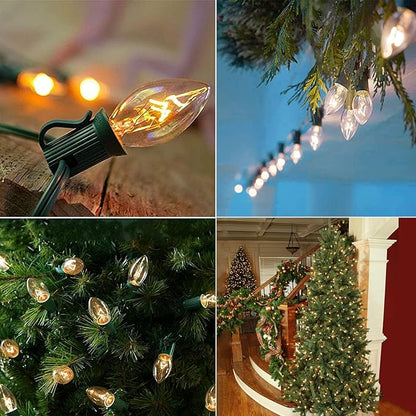 Abeja C7 Clear Christmas Lights Warm White, 25Ft Outdoor Incandescent String Lights with 27 Bulbs(2 Spare), Green Wire Connectable Vintage Decor Light for Patio, Christmas Party, House