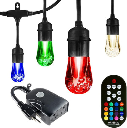 Enbrighten Seasons Vintage LED Café String Lights, 48ft, 24 Acrylic Bulbs, Color Changing, Indoor/Outdoor + UltraPro WiFi Plug, 2-Outlet Grounded