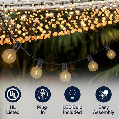 JONATHAN Y JYL8700A-SET2 25' Set of 2 Outdoor Globe String Lights with 25 G40 Bulbs, UL Listed Waterproof Patio Lights, Connectable Hanging Lights for Backyard, Porch, Wedding, Party Decor, Black