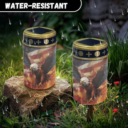 American Flag Eagle Solar Light Outdoor Solar Garden Lights Cemetery Solar Light for Grave Memorial Solar Light Cemetery Decoration for Grave Easy to Install