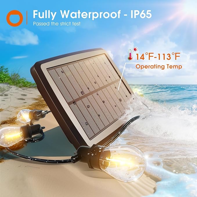 addlon 33FT (27+6) Solar String Lights for Outside Outdoor Waterproof with USB Port & Remote Control Solar Patio | Lumora