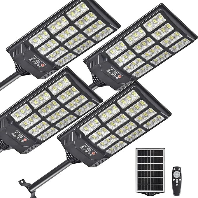 Solar Lights Outdoor Waterproof, 6500K Dusk to Dawn Solar Street Light Motion Sensor with Remote Control, LED Security Lights for Outside Garden Yard Parking Lot, Outdoor Flood Lights